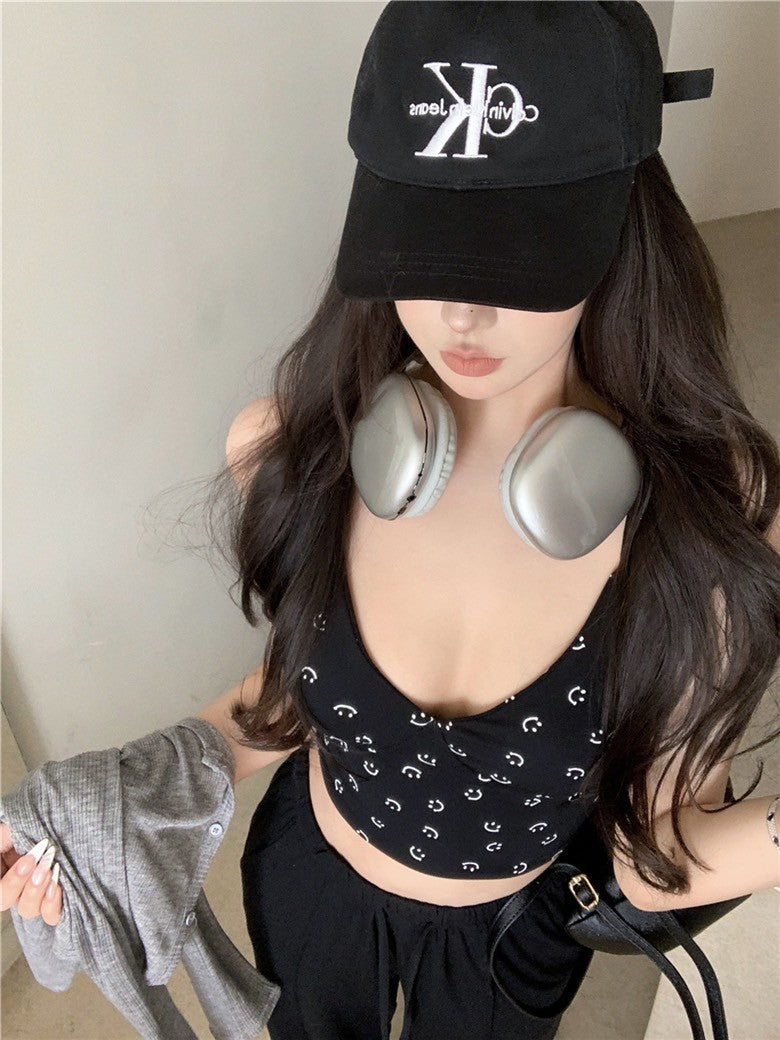 Na+ 辣妹夏日笑臉印花吊帶 開衫2件套