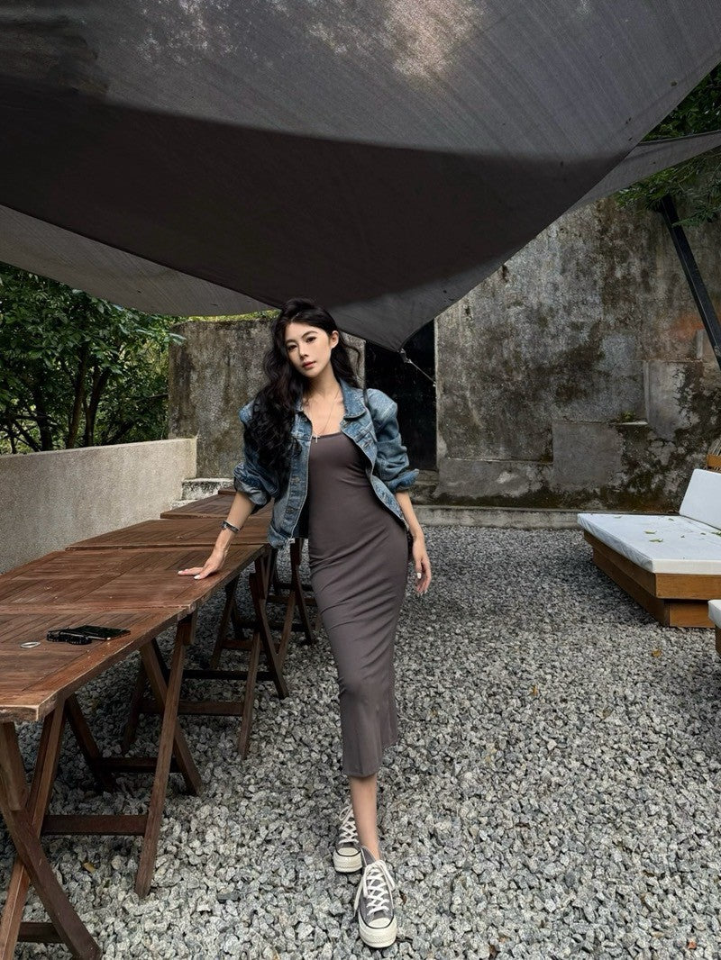 NA+ Skims版後背交錯緊身連身裙 黑/灰