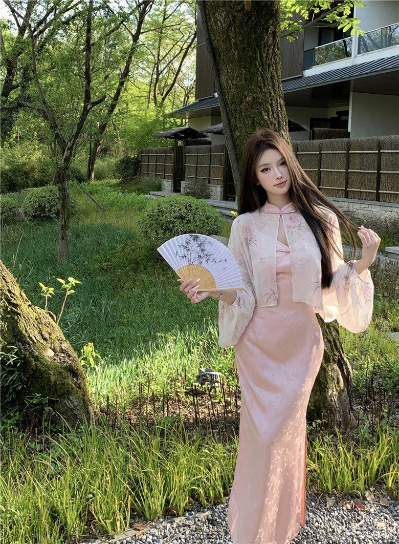 Na+ 出水芙蓉改良式旗袍連身裙 粉色