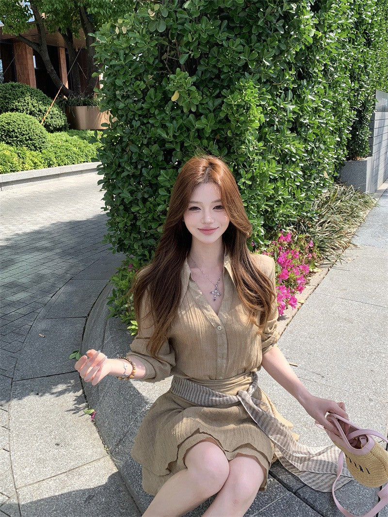 NA+ 陽光燦爛通勤百搭復古套裝 卡其