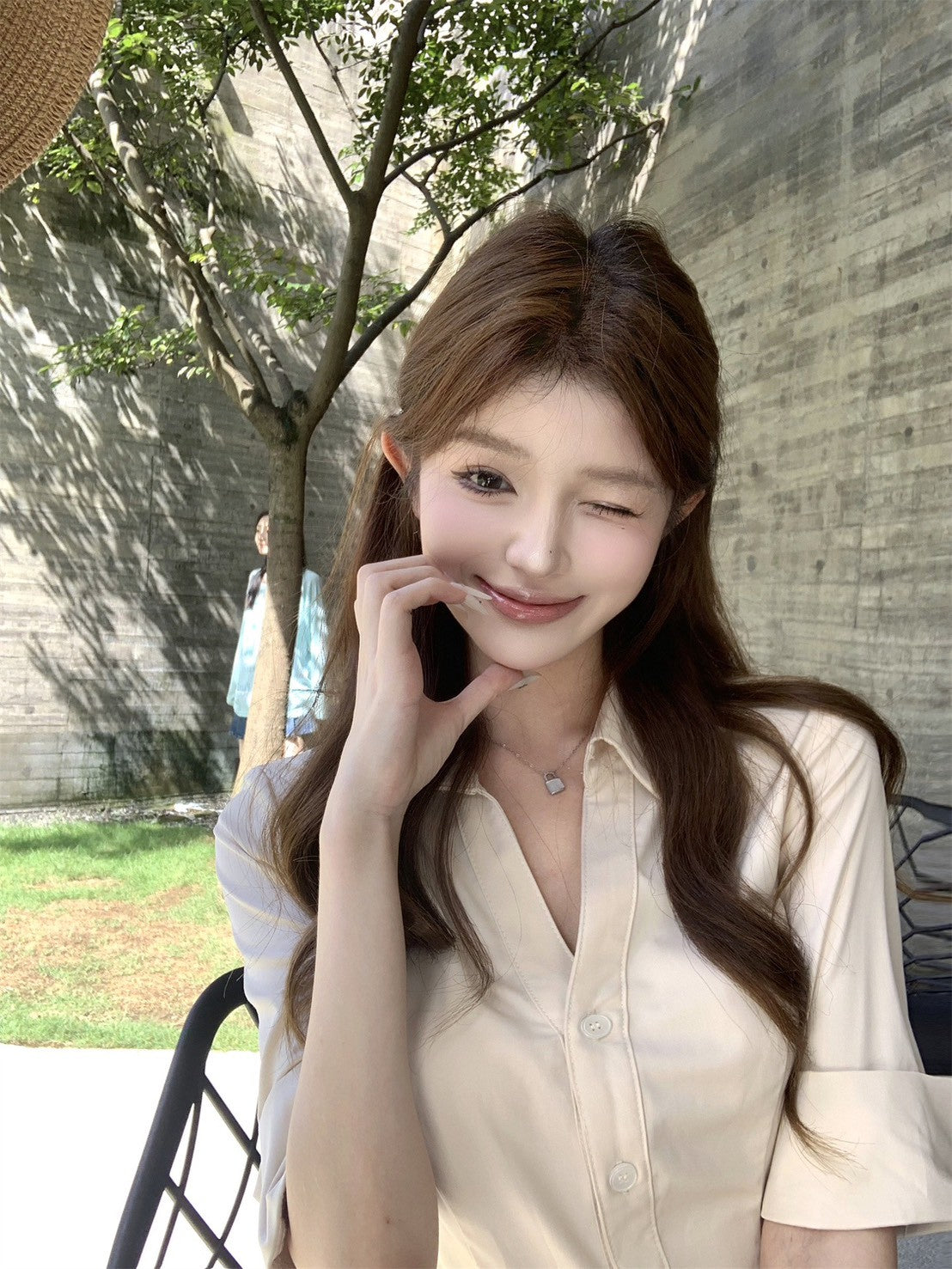 NA+ 高級感氣質收腰長襯衫 修身短褲 黑/米色