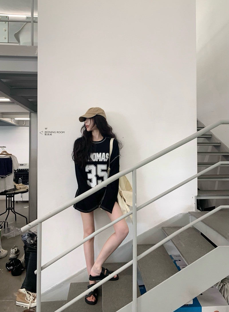 NA+ blokecore慵懶字母撞色球衣 黑