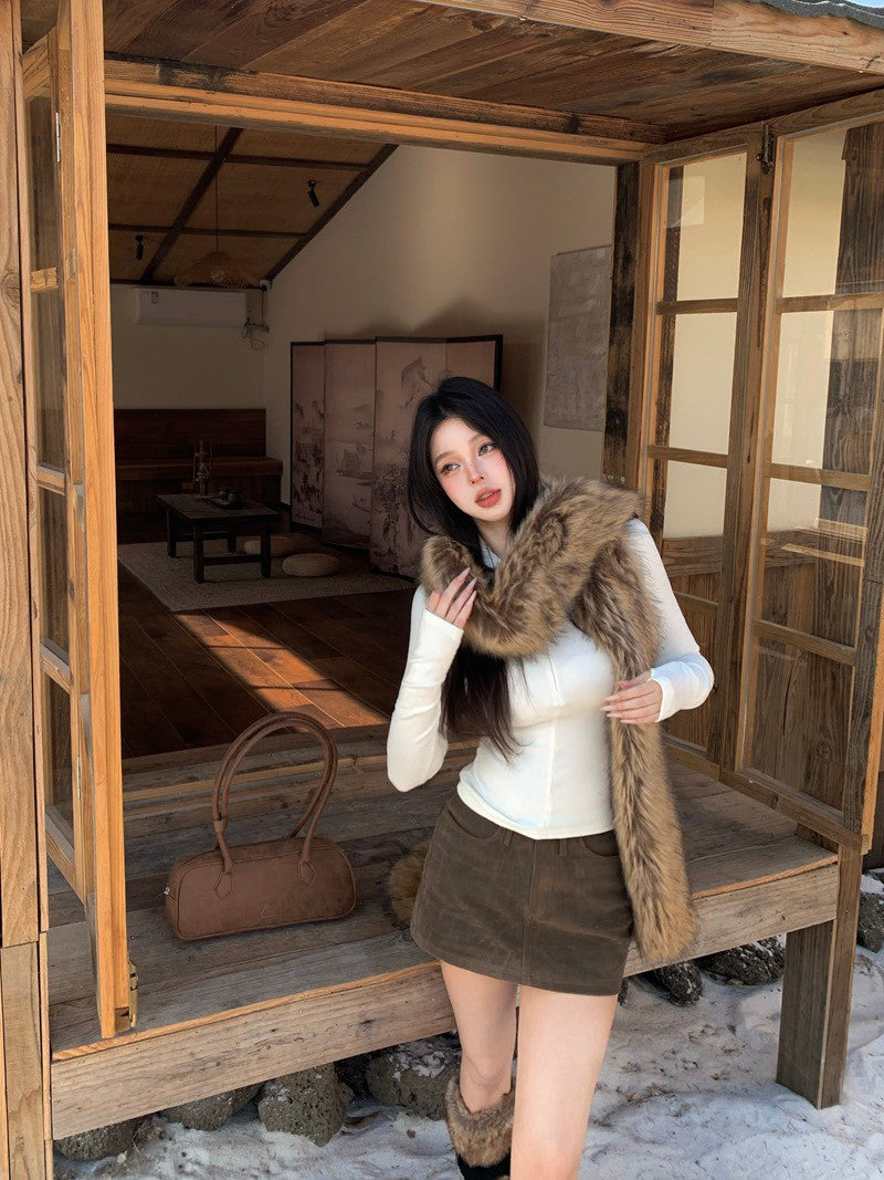 NA+ 特務女伶 拉鏈高領緊身上衣 湖水藍/白