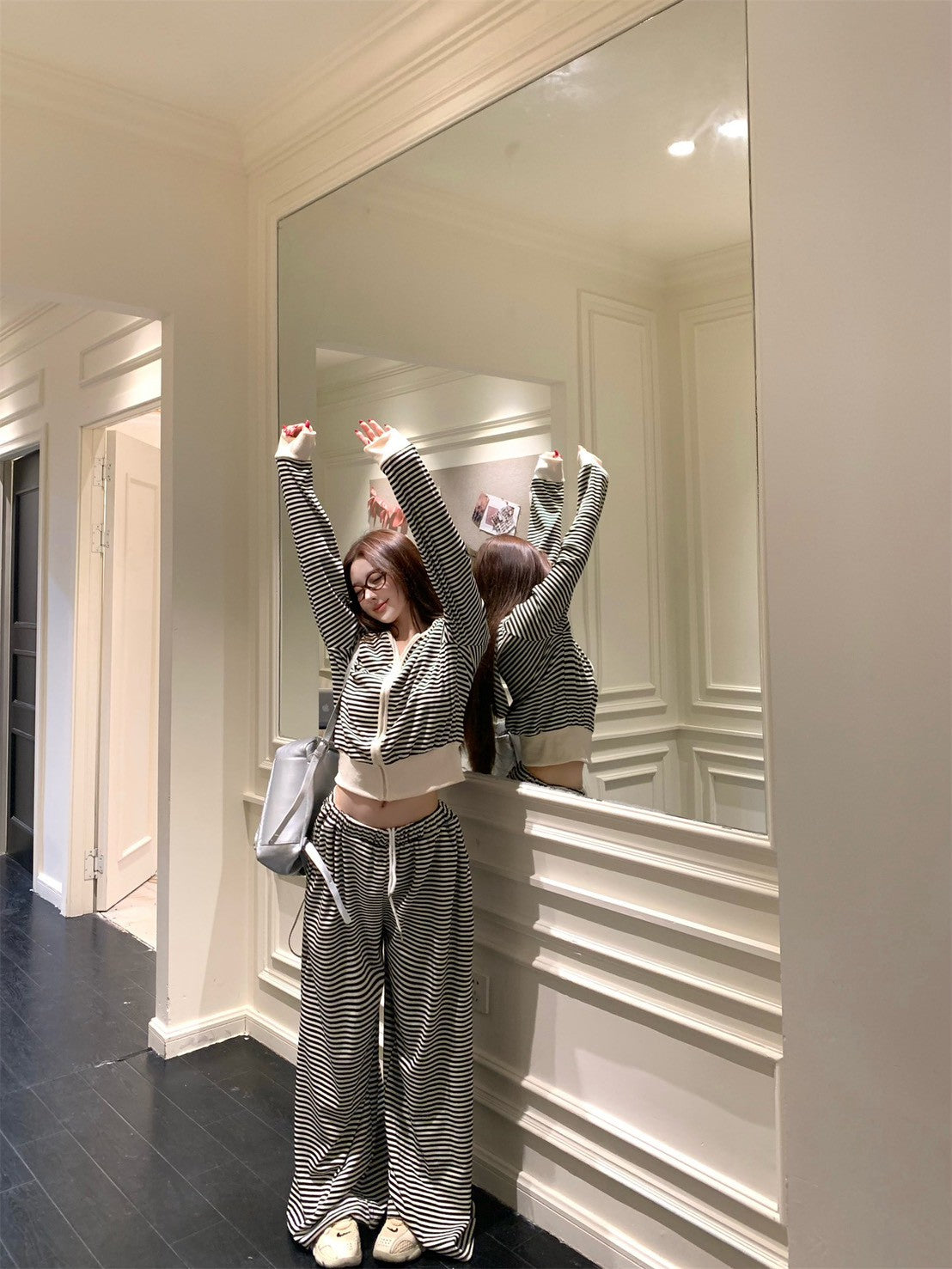 NA+ 運動空調條紋連帽外套/鬆緊休閒褲