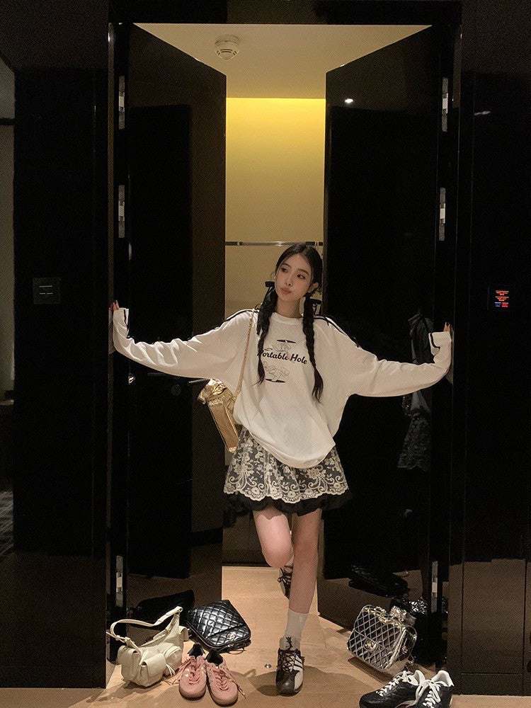 NA+ 韓妞甜心 蝴蝶結字母長袖上衣