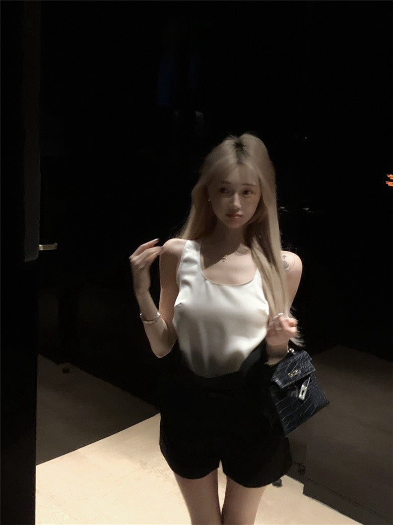 NA+ 復古時髦U領背心2色/極高腰花苞褲