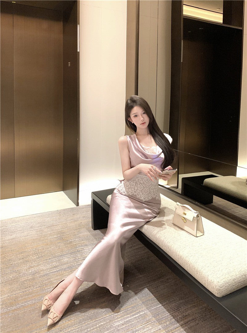 Na+ 晚宴麗人嘉賓 醋酸蕾絲拼接背心 半身裙套裝