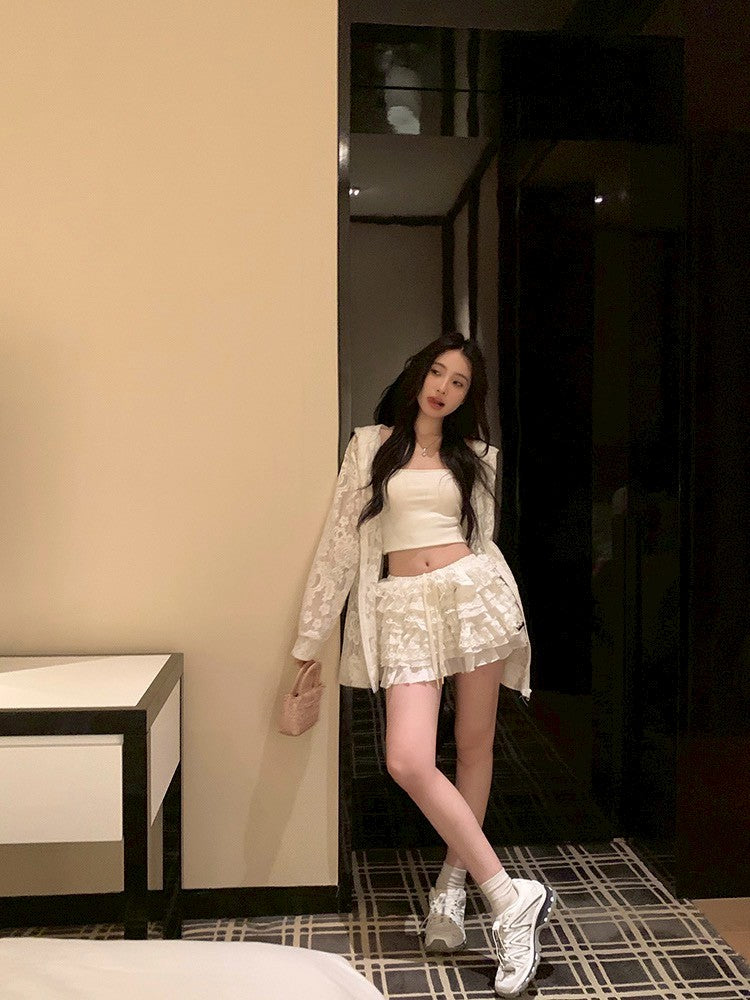 ''Na+''Cake stack氧氣少女 蕾絲連帽外套 蛋糕半身裙