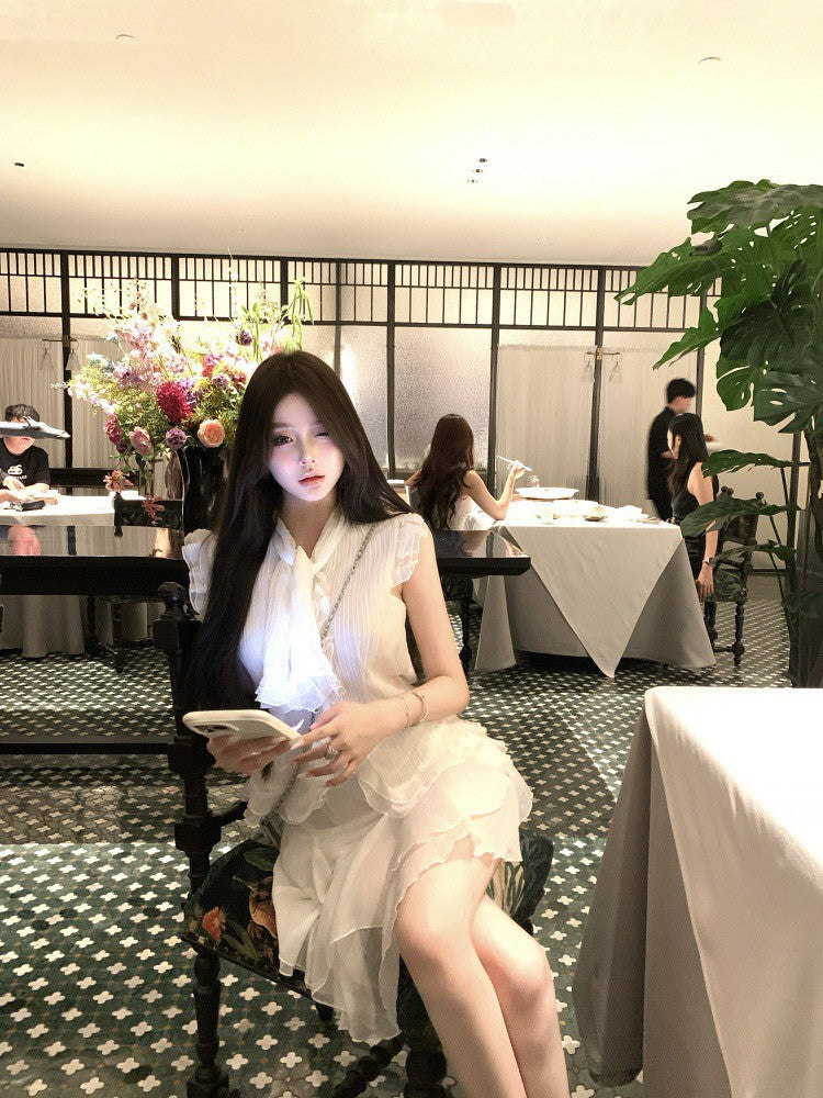 NA+ 南洋千金雪紡飄逸荷葉上衣 不規則半身裙 杏