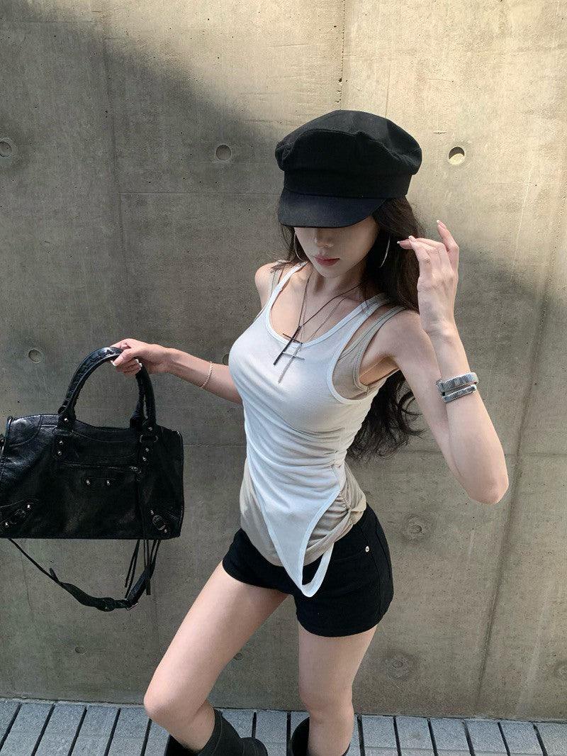 NA+ 休閒拼色修身假兩件式背心