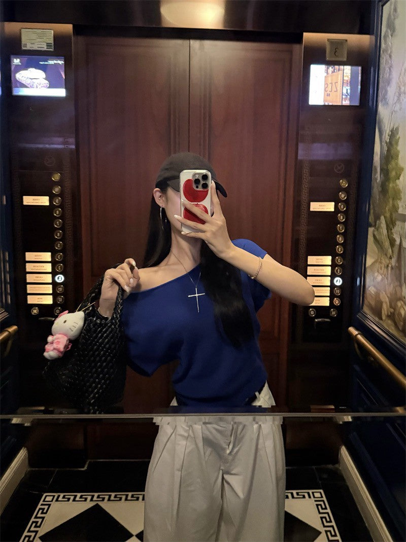 NA+ 克萊因藍慵懶針織兩穿上衣