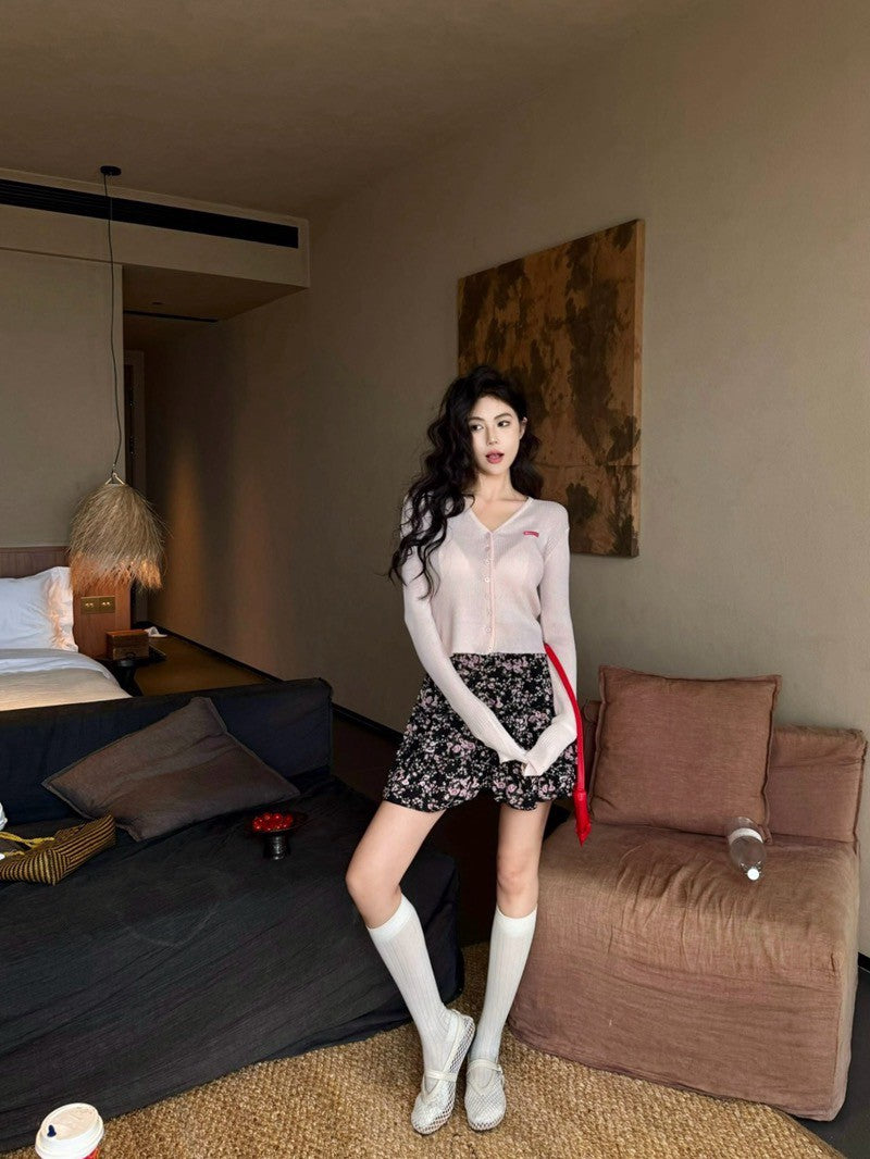 NA+ 陽光海灘排扣針織上衣 碎花半身裙