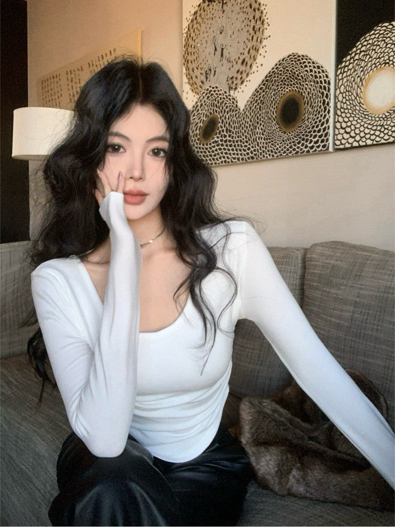 NA+ U領帶胸墊美背蕾絲上衣 黑/白