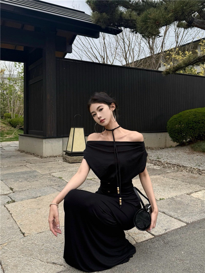 NA+ 老錢靜奢多穿法收腰上衣 繫帶半身裙 黑