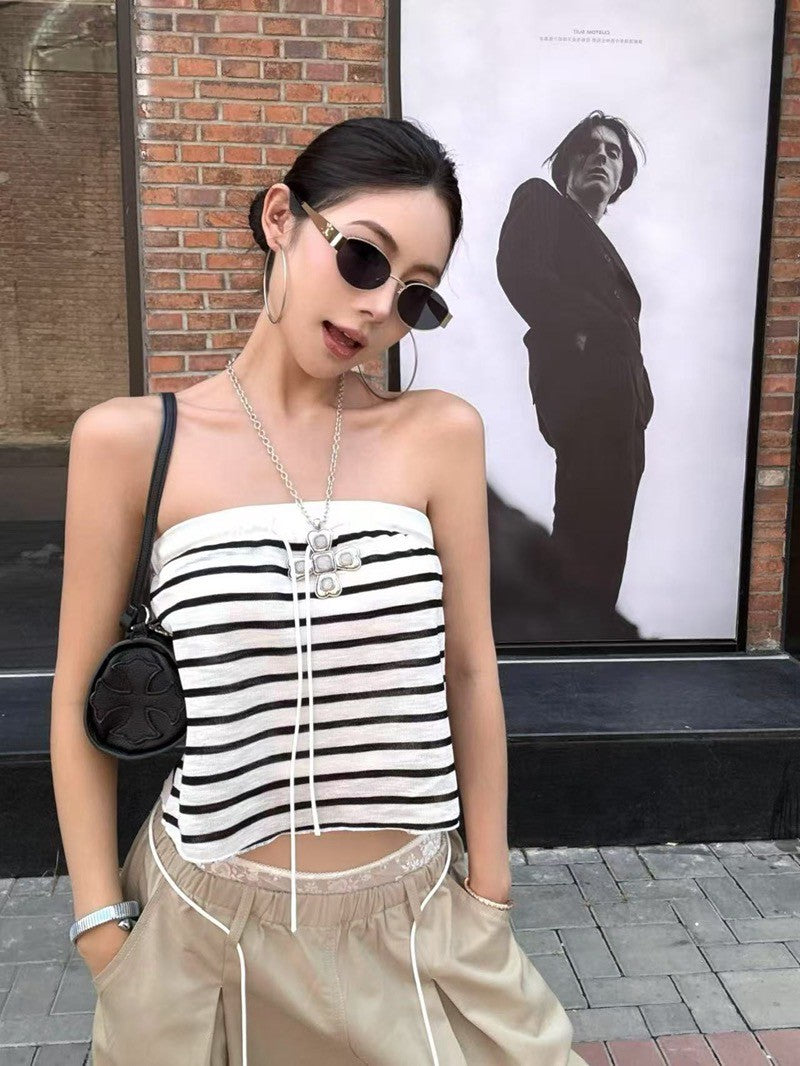 NA+ 百搭簡約chic條紋抹胸