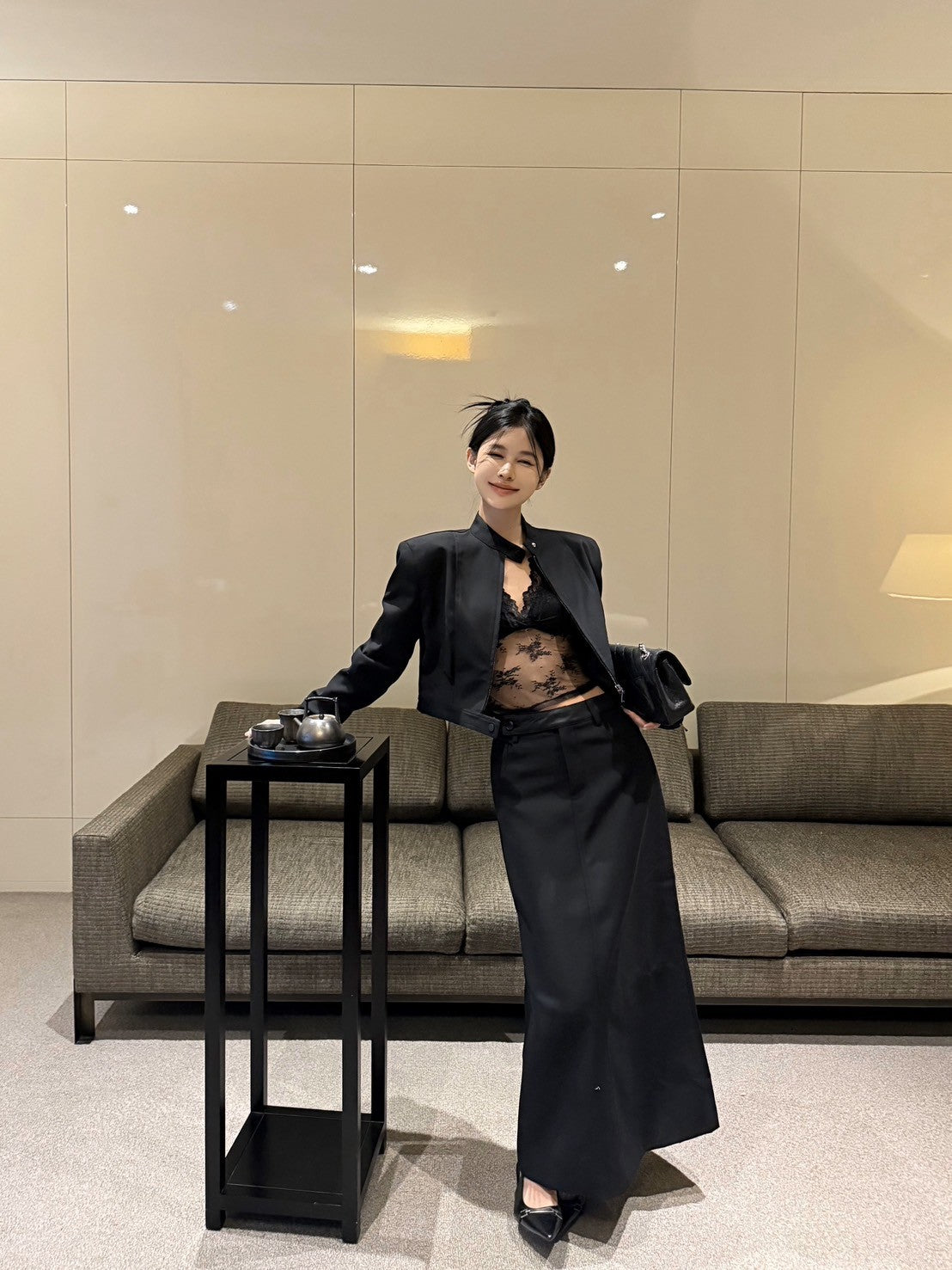 "Na+"文藝古典 法式廓形設計感西裝外套 半身裙