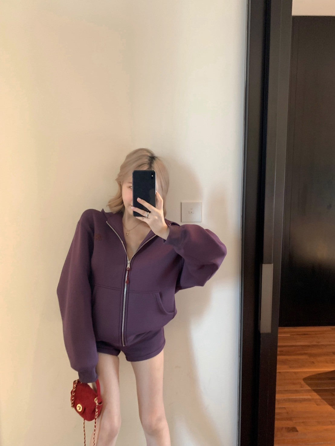 "Na+"澳洲留學生 高磅休閒刺繡外套 修身短款 紫色