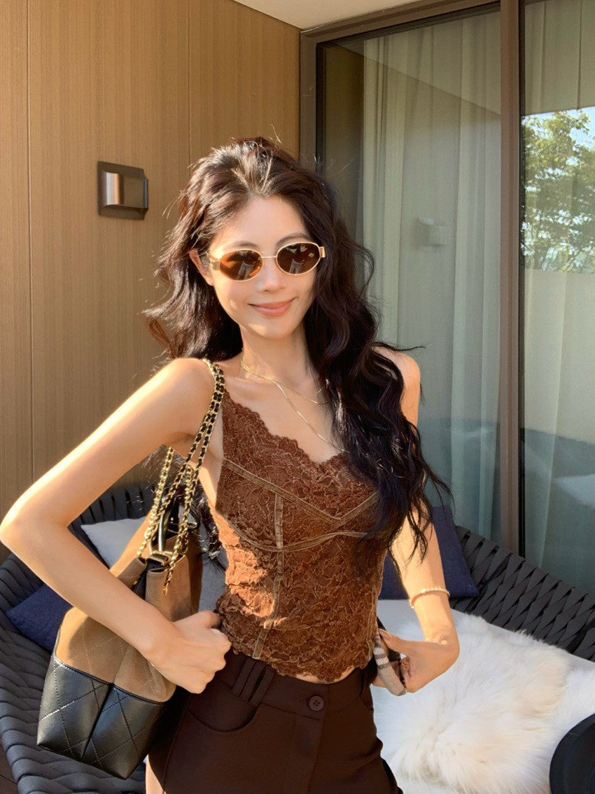 NA+ 純慾絲絨雕花打底修身背心 紫/咖