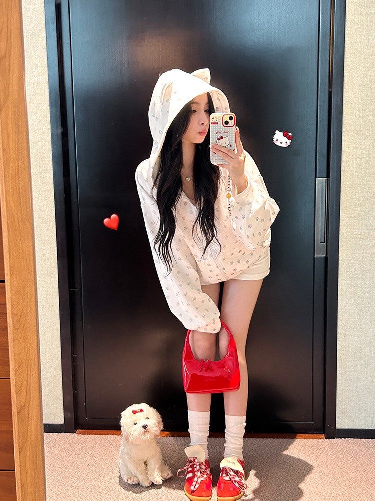 ''Na+''反派小乖 小耳朵印花休閒外套 居家休閒短褲 白