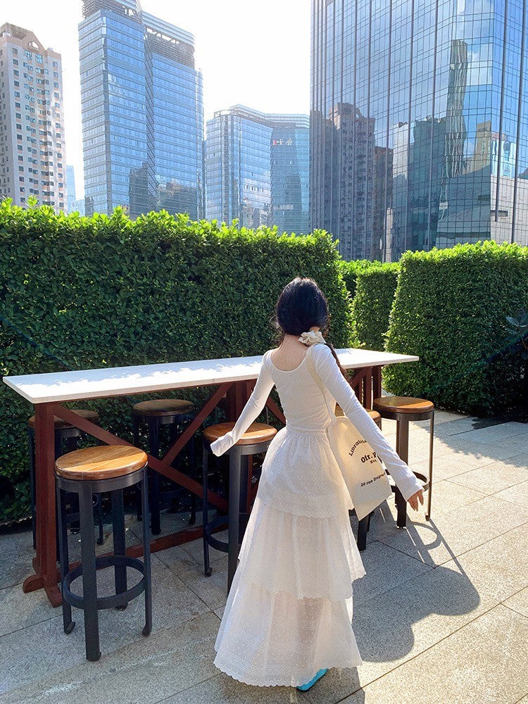 ''Na+''純情少女小白裙 法式重工連身裙蛋糕裙