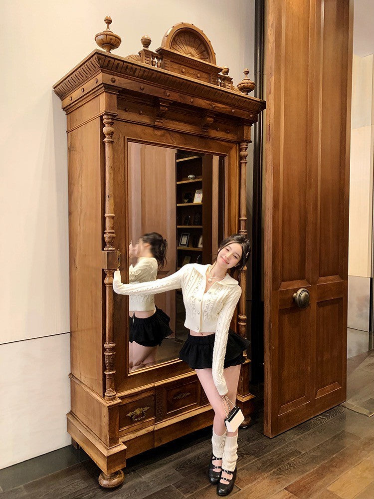 ''Na+''珍珠千金 高克重重工釘珠混羊絨針織上衣