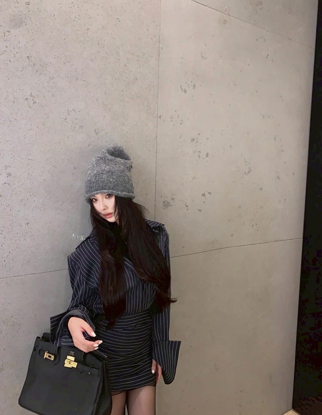 NA+ 御姐首選 復古條紋收腰襯衫包臀裙