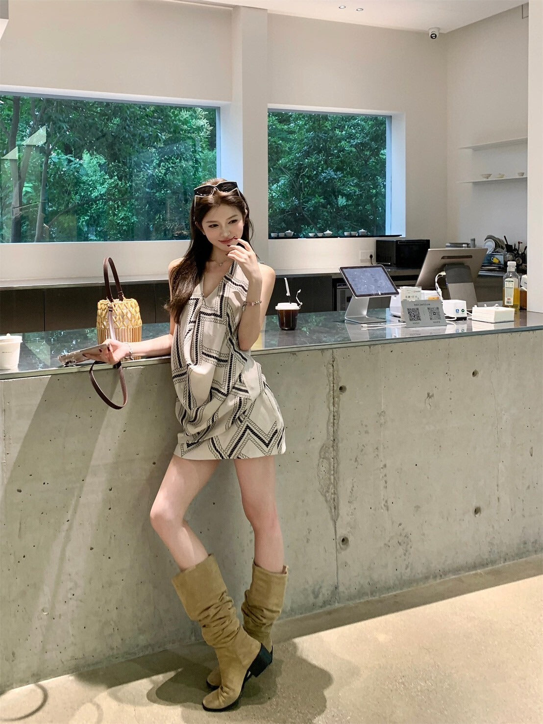 NA+ 老錢假日 鬆弛感印花背心/半身裙