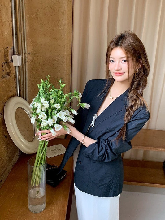 NA+ 通勤穿不膩 簡約修身西裝外套/純白簡約連身裙