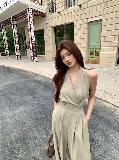 NA+ 爵士演奏會 百搭通勤收腰連身褲 卡綠