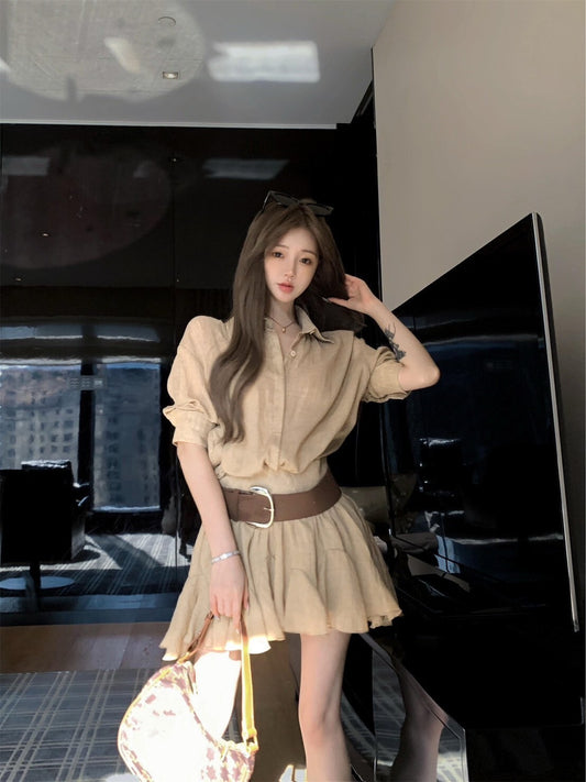 NA+ ROW率性通勤工裝襯衫裙 卡其