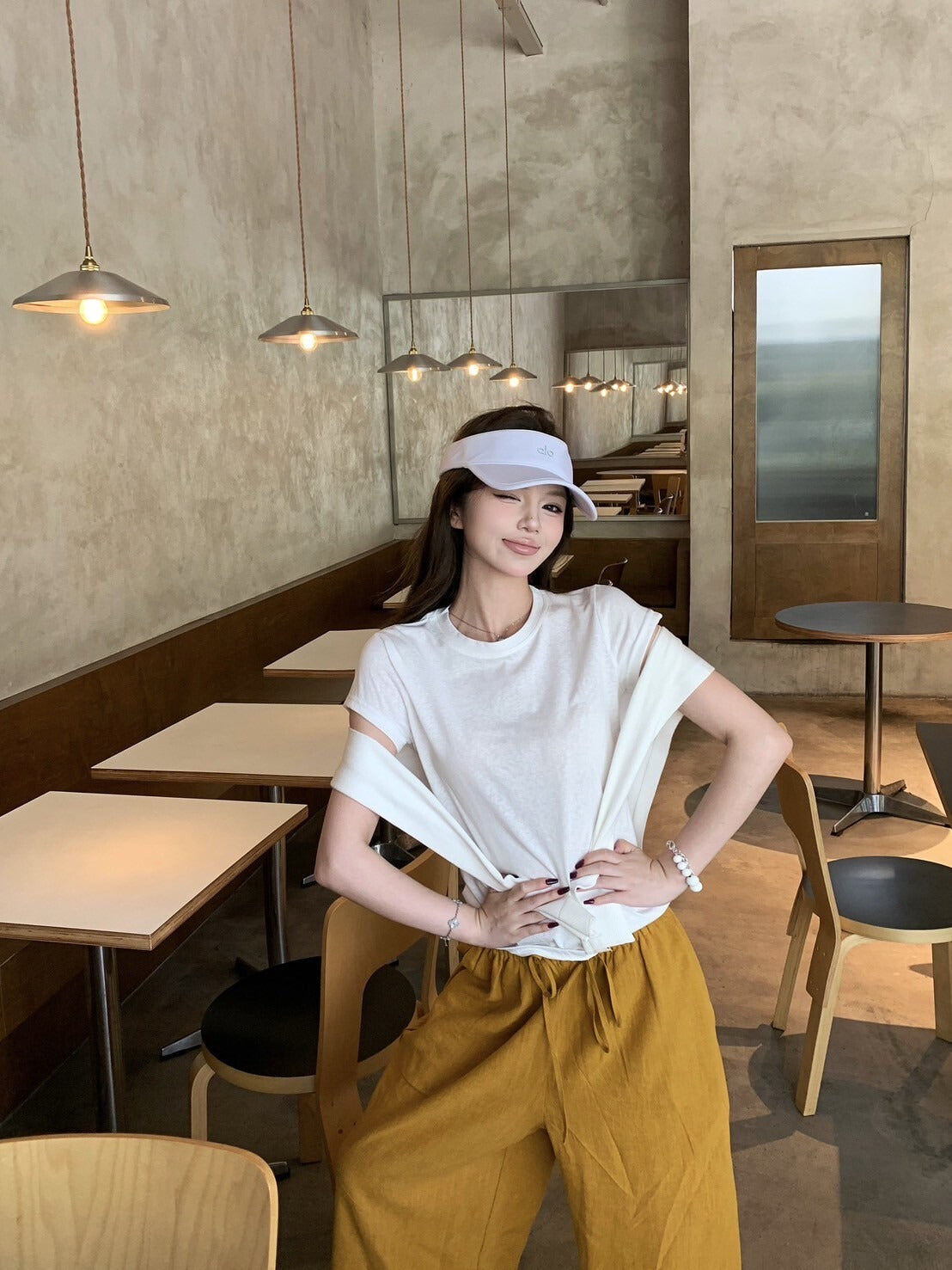 NA+ 簡約主義 休閒披肩上衣2件組/黃色抽繩休閒褲