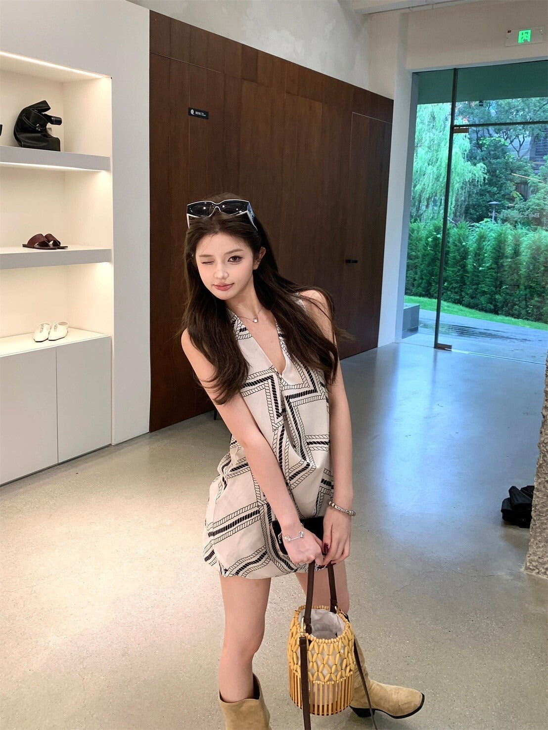 NA+ 老錢假日 鬆弛感印花背心/半身裙