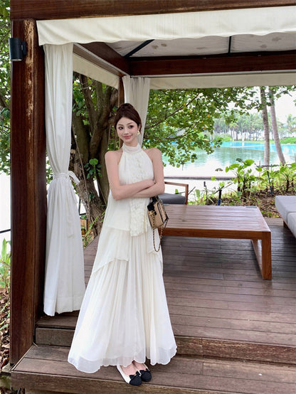 NA+ 富養千金 花朵飄感背心/米杏半身裙