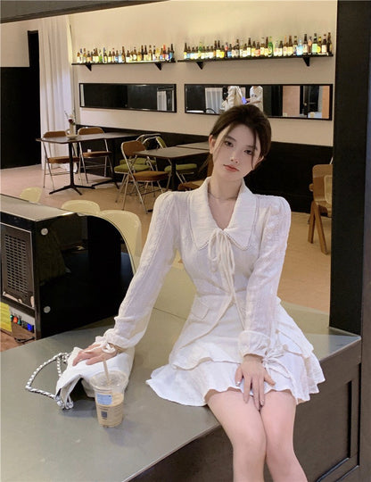 NA+ 初戀甜美緹花翻領繫帶襯衫 蛋糕半身裙