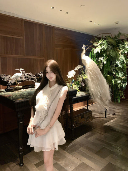 NA+ 南洋千金雪紡飄逸荷葉上衣 不規則半身裙 杏