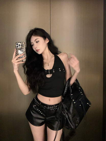 NA+ 音樂節辣妹性感銀釘縷空背心