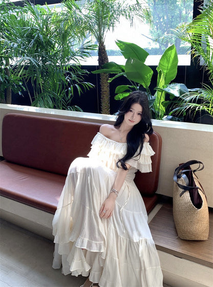 NA+ 清邁渡假 中古娃娃宮廷一字領上衣/大裙擺半身裙