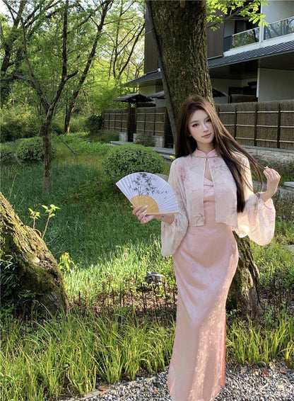 Na+ 出水芙蓉改良式旗袍連身裙 粉色