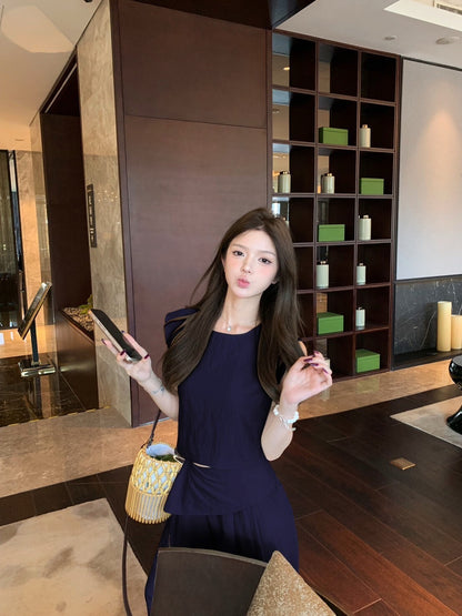 NA+ 本期主打 慵懶雙面穿上衣/不規則修身休閒褲 米杏/藍