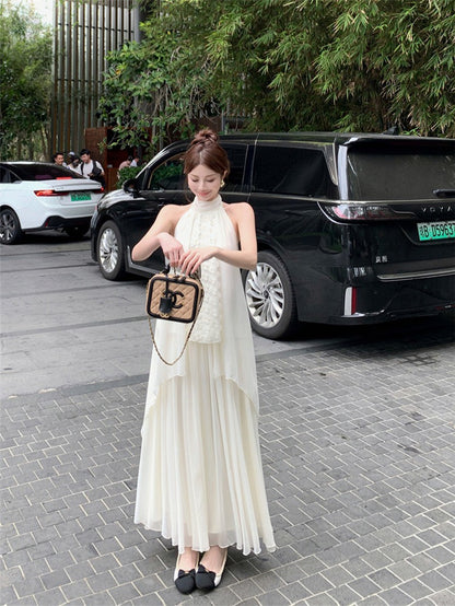 NA+ 富養千金 花朵飄感背心/米杏半身裙