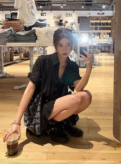 NA+ ROW率性通勤工裝襯衫裙 黑