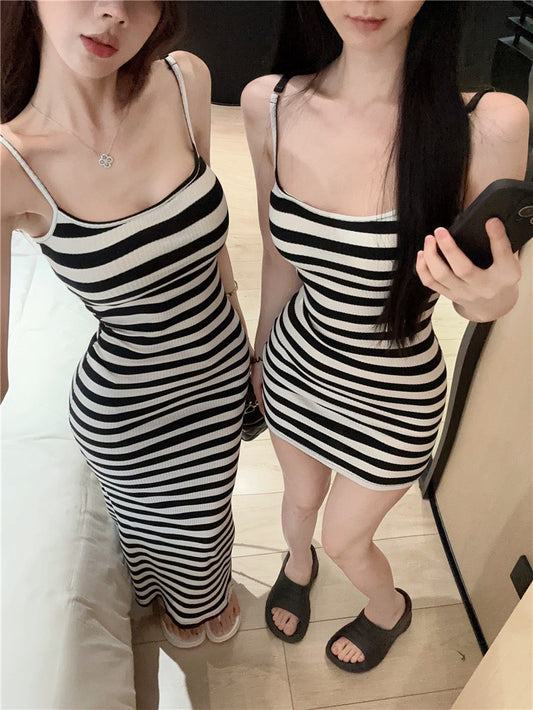 NA+ 基礎百搭彈力撞色條紋連身裙 短款/長款