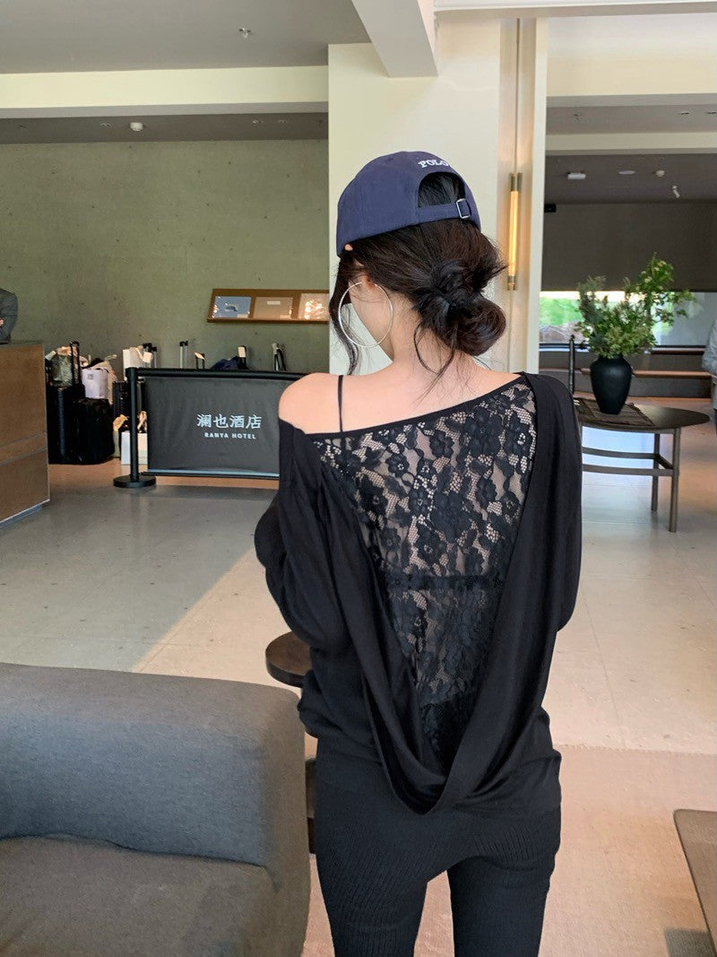 NA+ 大愛兩面穿 性感蕾絲拼面蘯感上衣 白/黑