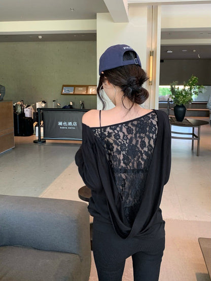 NA+ 大愛兩面穿 性感蕾絲拼面蘯感上衣 白/黑