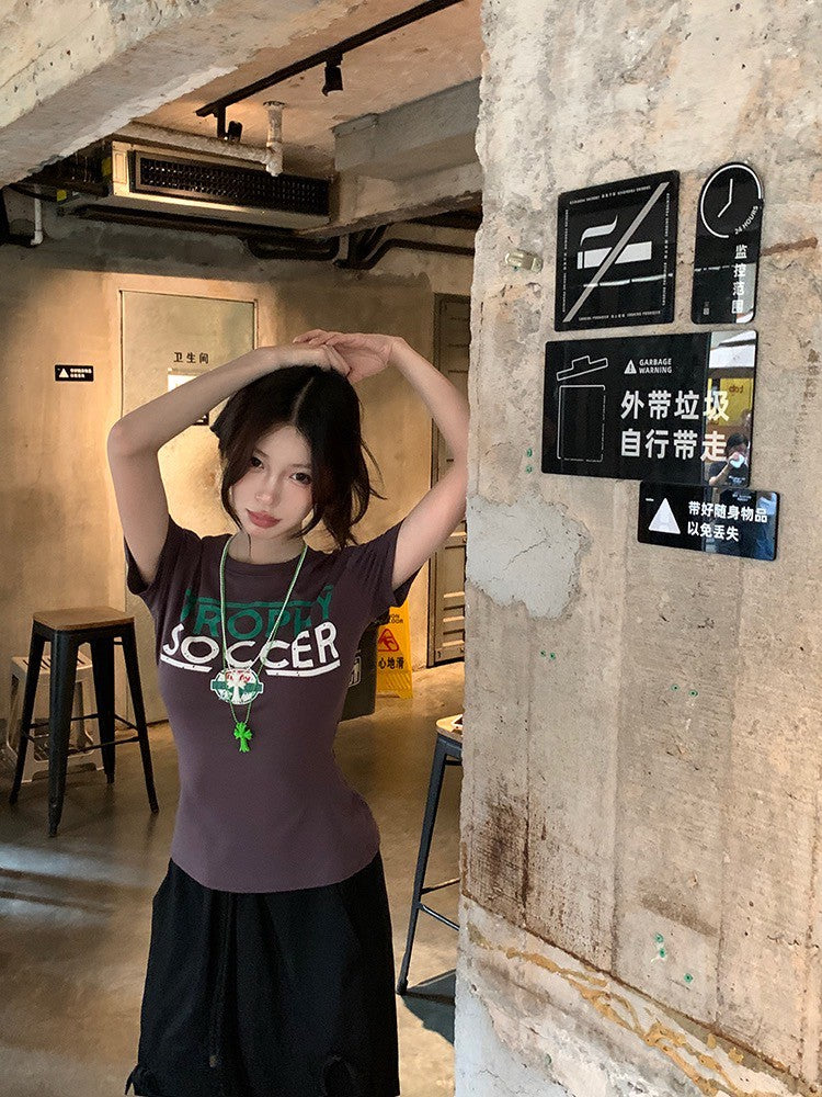 ''Na+''美式玩家 正肩後背縷空印花上衣 白/灰