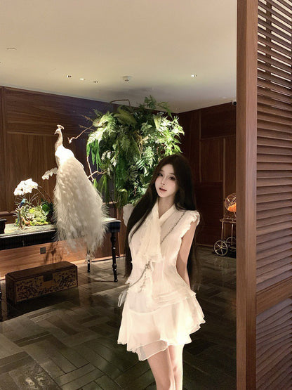 NA+ 南洋千金雪紡飄逸荷葉上衣 不規則半身裙 杏