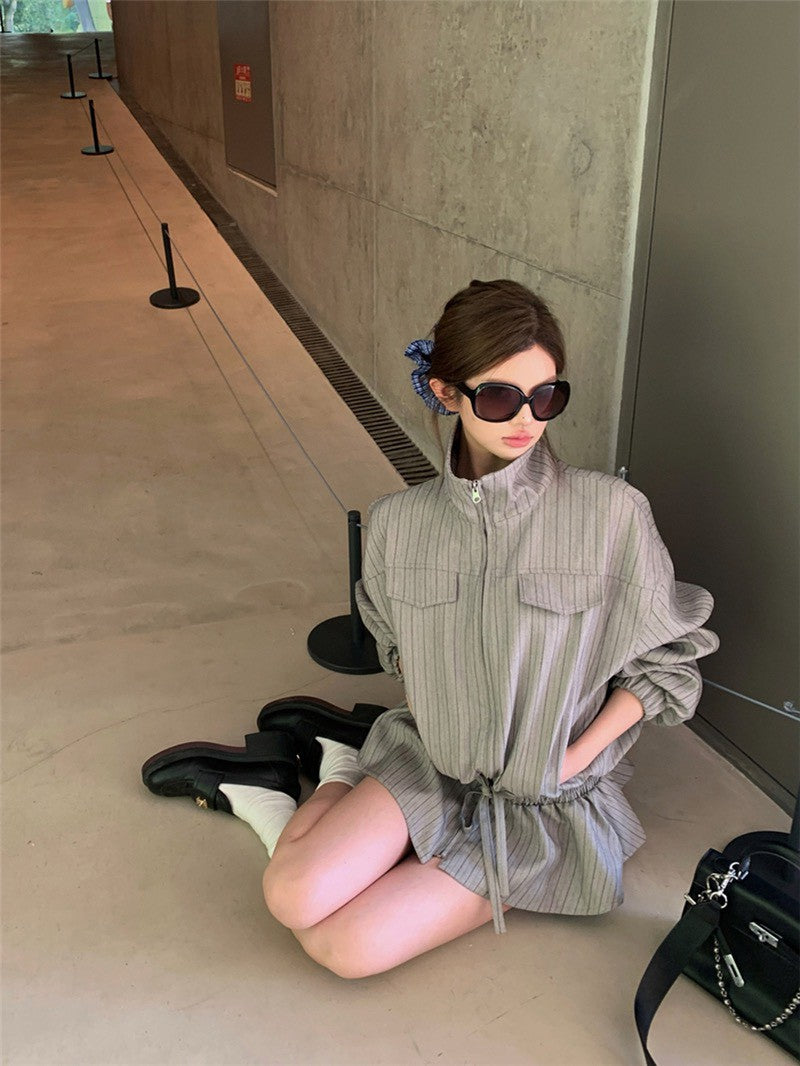 NA+ 英倫留學復古抽繩夾克外套 條紋