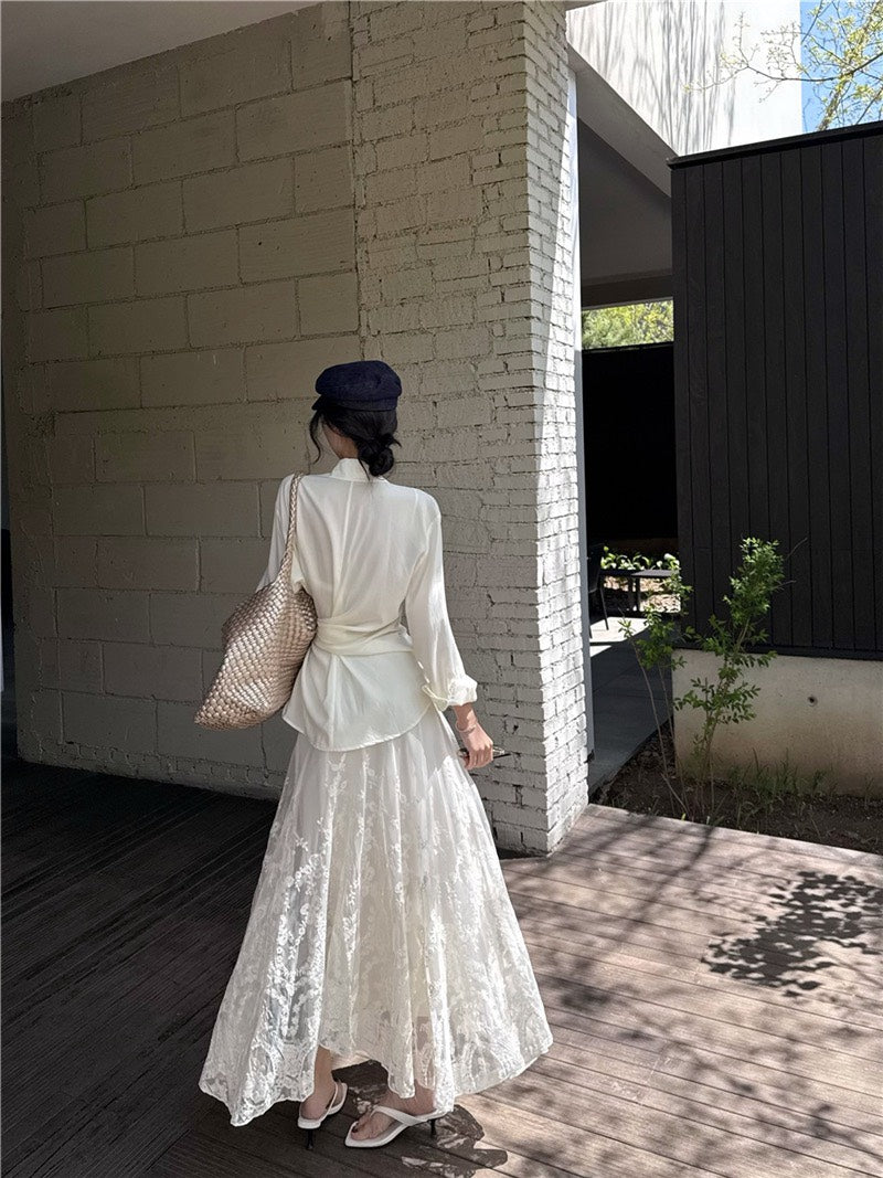 NA+ 韓女氣質蕾絲襯衫/重工蕾絲半身裙