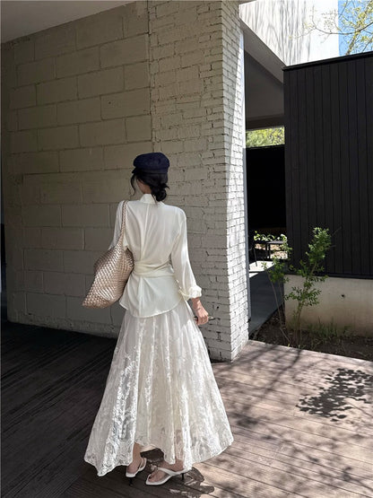 NA+ 韓女氣質蕾絲襯衫/重工蕾絲半身裙