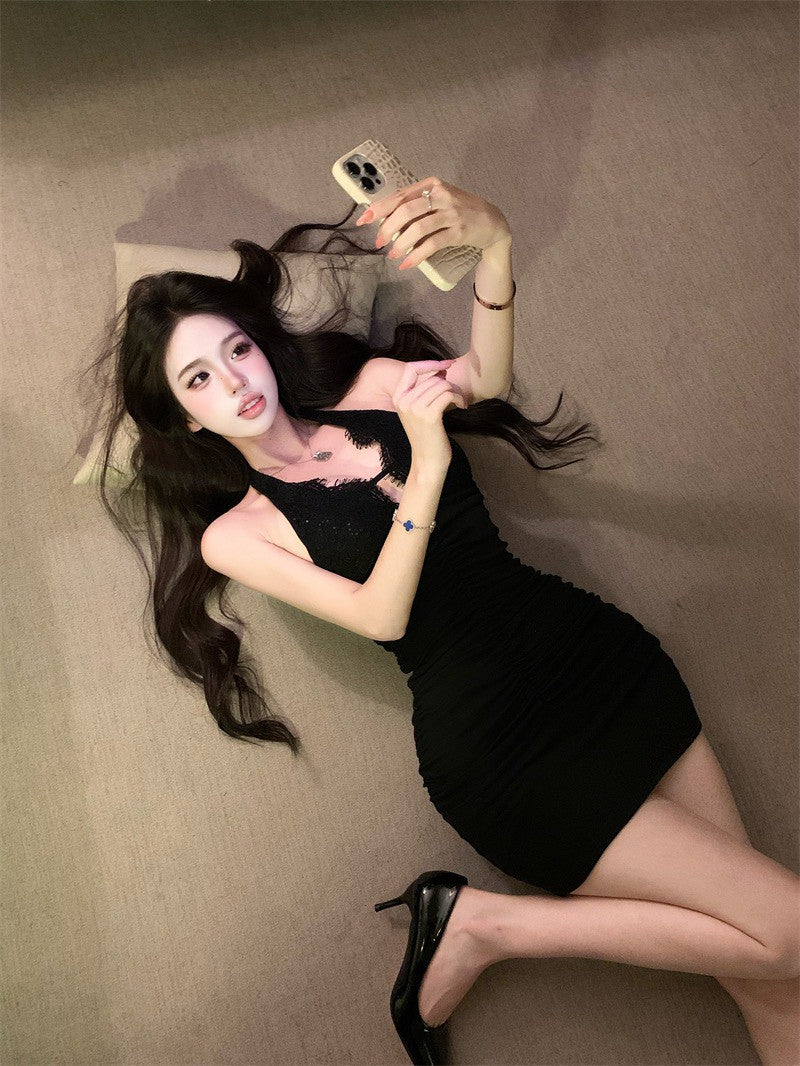 NA+ 迷人危險性感亮片蕾絲包臀裙 黑